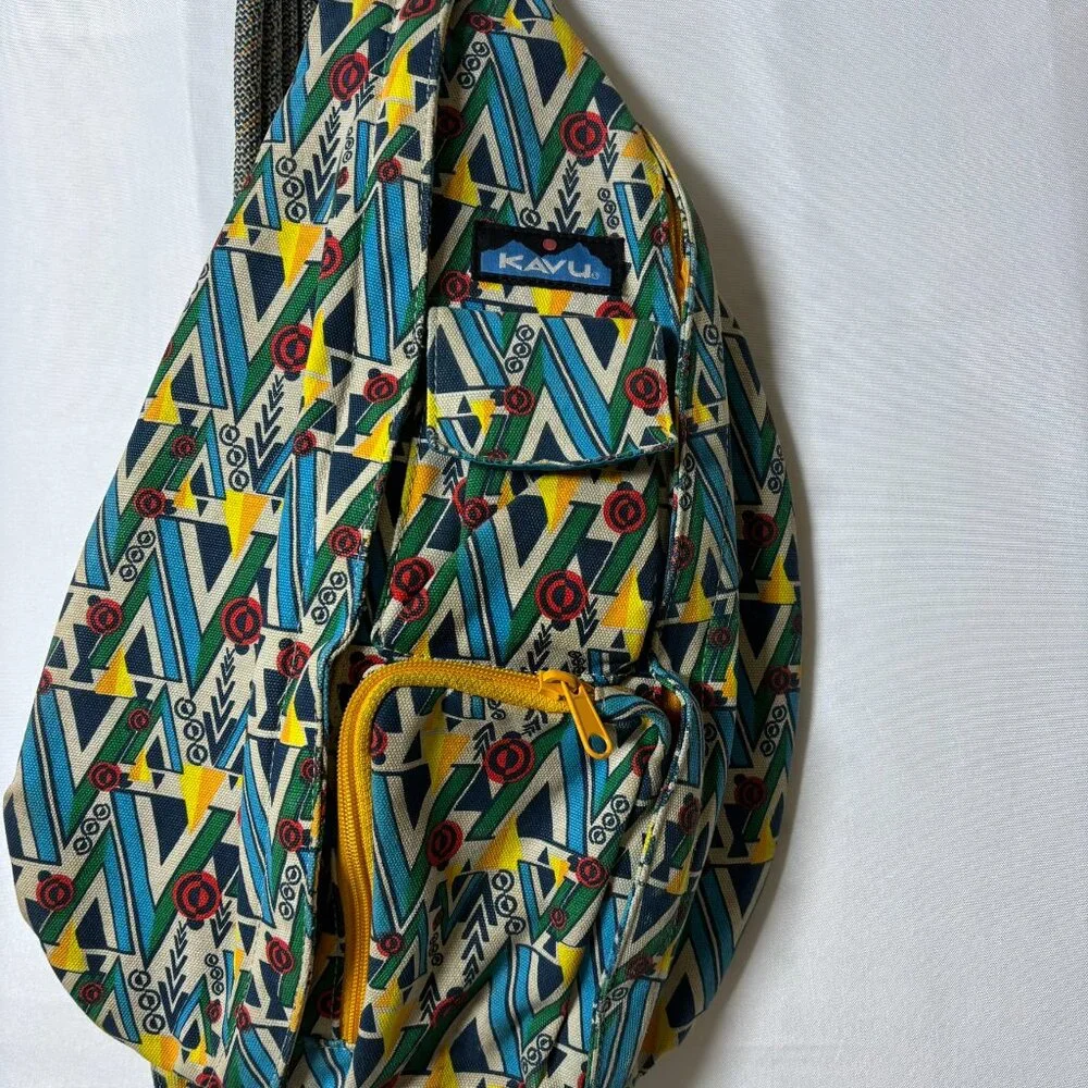 KAVU Rope Bag‎ Sling Backpack Multicolor Geometric Canvas Crossbody